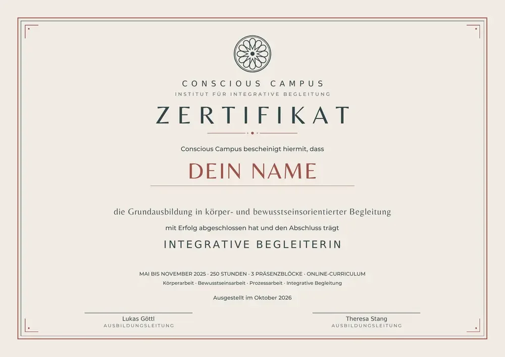 Zertifikat der Grundausbildung Integrative Begleitung